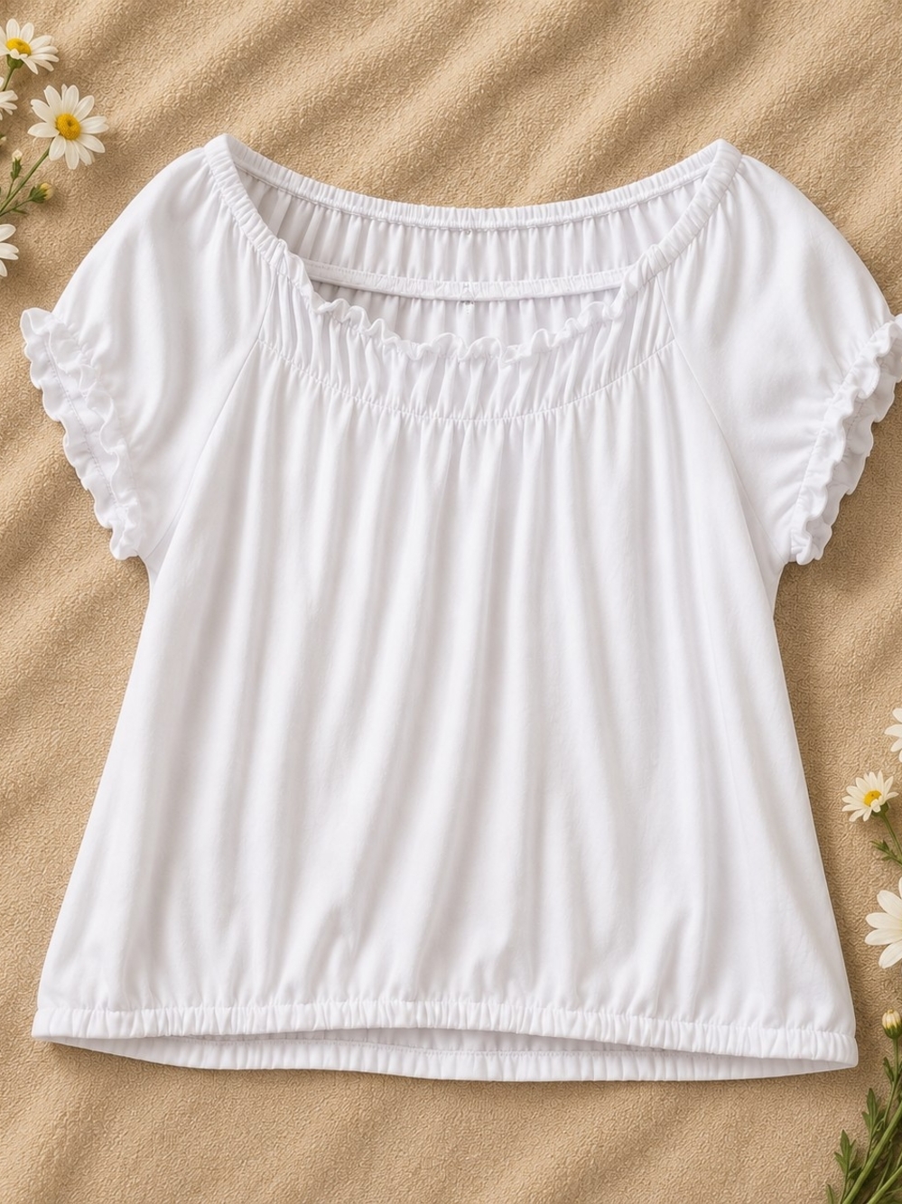 Cleo Petite White Peasant Blouse | Cottagecore Boho Cotton Petite L